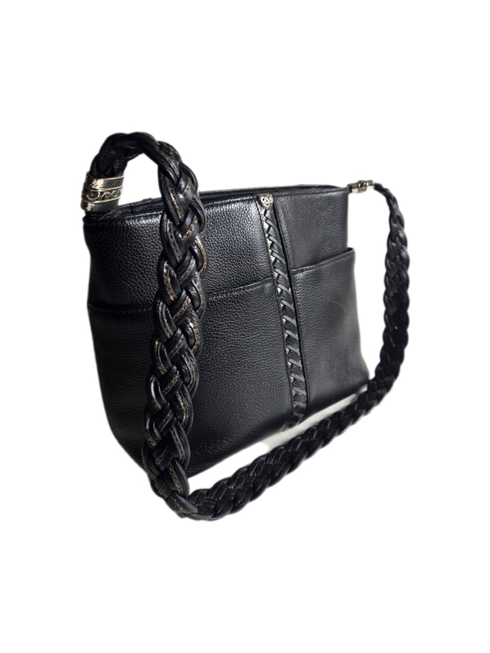 Brighton EUC Barbados Beaumont Bucket Black Leather Bag w/Zipper, In/Out Pockets
